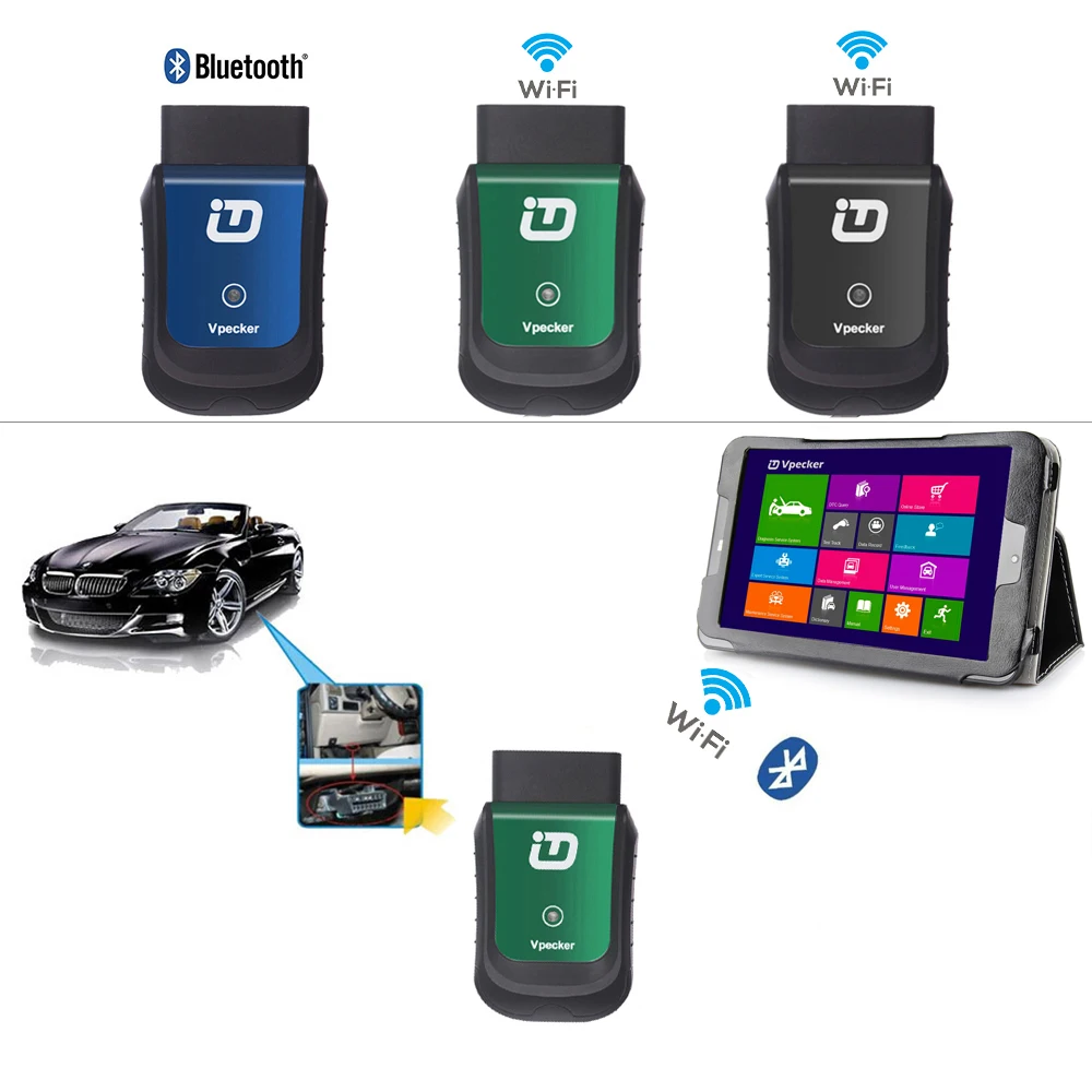 2018 vpecker Easydiag V10.6 OBD 2 Автомобильные сканер OBD2 Wi-Fi Автосканер + 8 дюймов Windows 10 Tablet