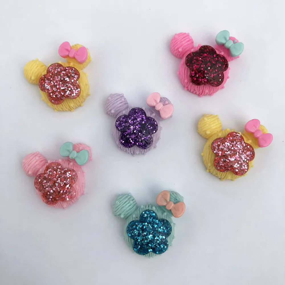 

10pcs 20mm Mix Resin Gold Powder Flower Mouse Flatback Stones Child Scrapbooks F254