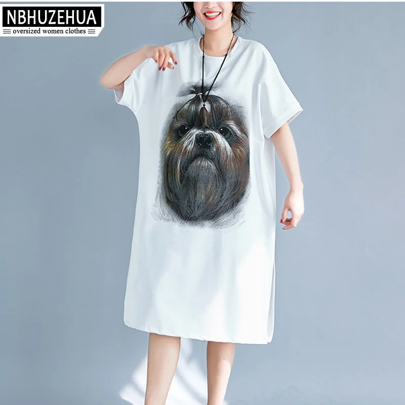 Nbhuzehua A137 4XL 5XL 6XL Для женщин длинная футболка платье большой Размеры Kawaii милая