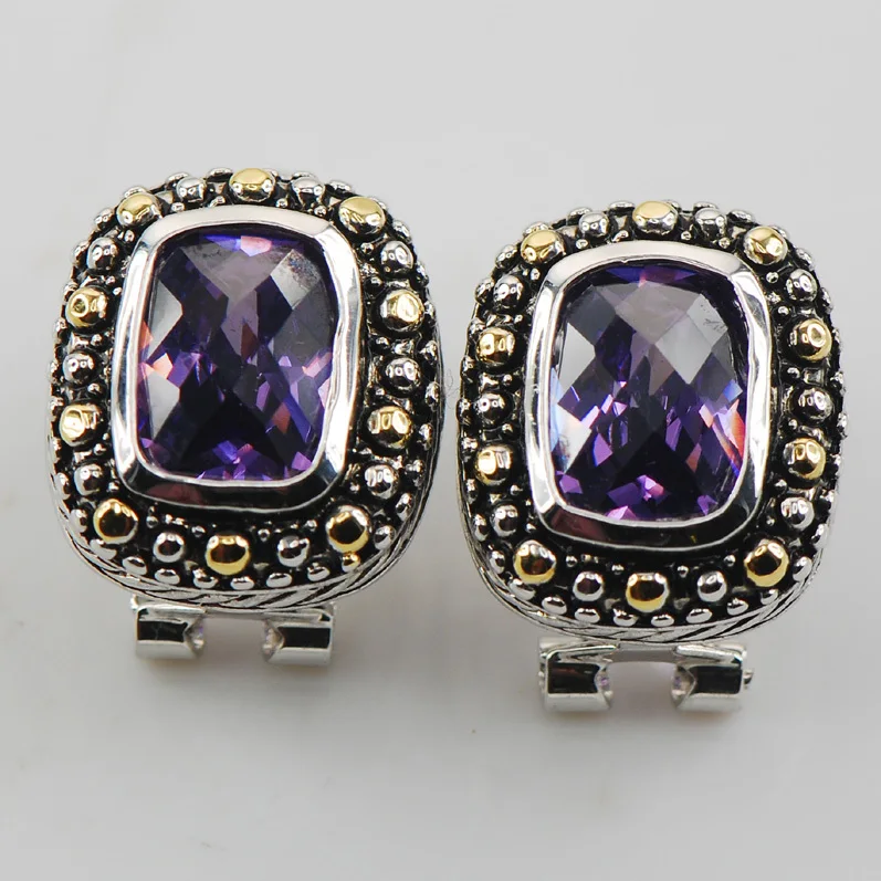 

New Purple Crystal Zircon Woman 925 Sterling Silver Crystal Earrings TE483