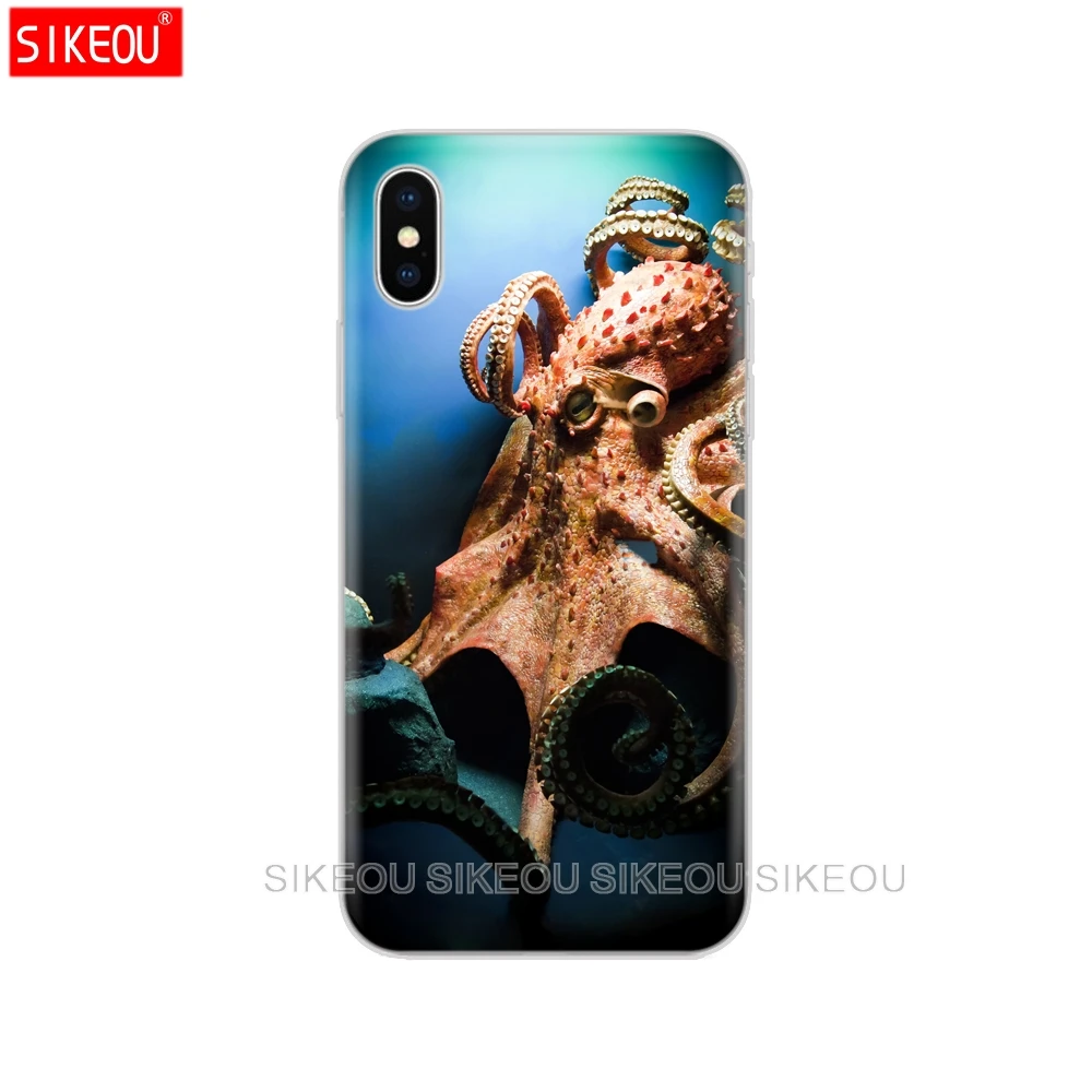 Силиконовый чехол для Iphone 6X8 7 6s 5 5S SE Plus 10 XR XS Max синий морской осьминог|Бамперы| |