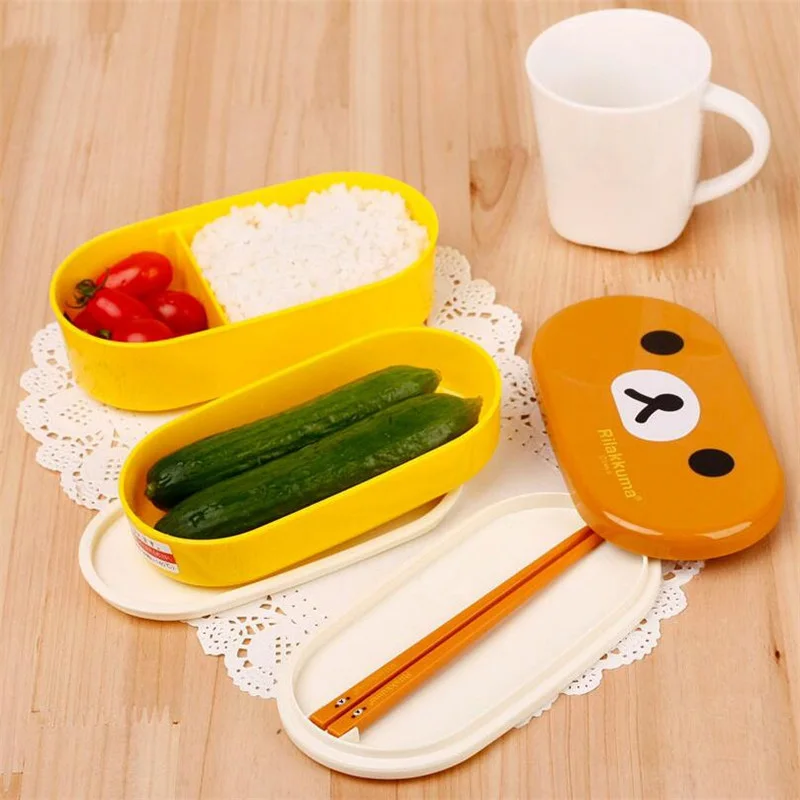 QuickDone 2 Слои пластиковые Rilakkuma &quotЛанч-бокс&quot милый мультяшный контейнер еды Bento