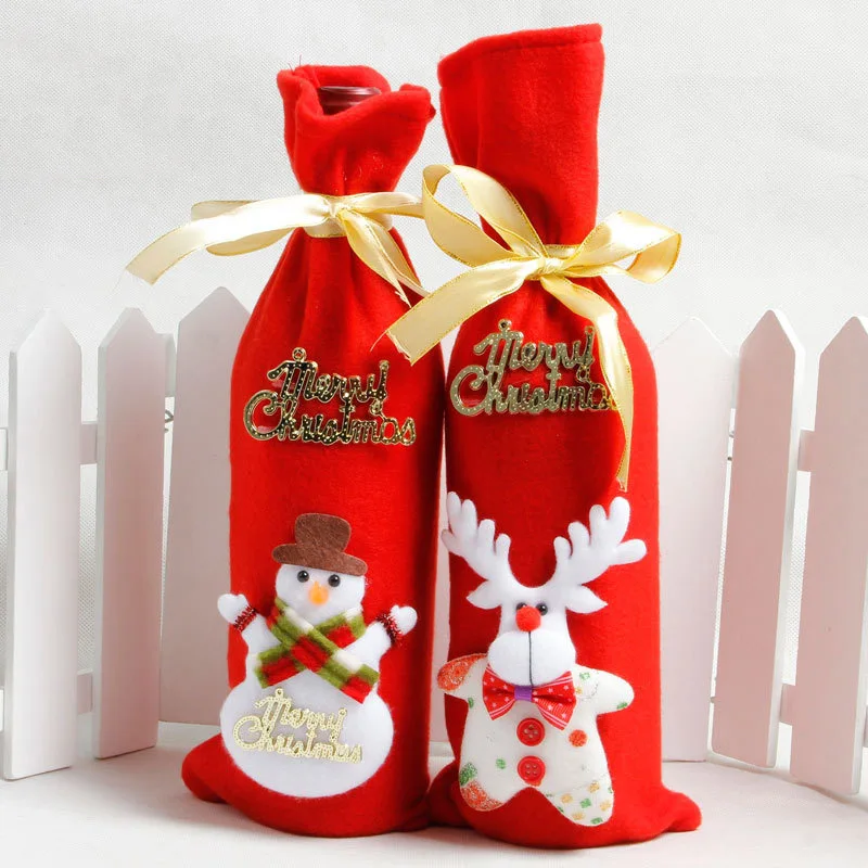 Christmas Decoration Wine Bottle Bag Covers Snowman Santa Claus Reindeer Ornaments Decor Table | Дом и сад