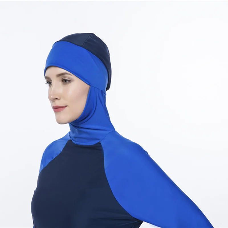 New colorblock muslim swimwear women's conservative hooded beach swimsuit patchwork hijab long sleeves sport swimsuit