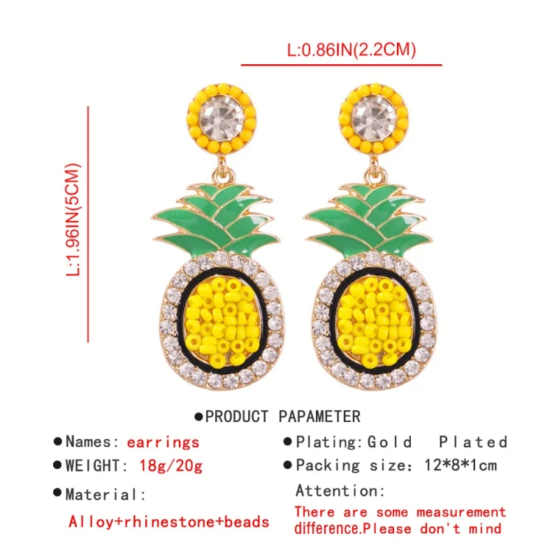 Lalynnlys Cute Cherry Watermelon Pineapple Drop Earrings New Fashion Rhinestone Fruit Dangle Earrings Ear Accessories Hot E60491