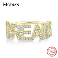 modian genuine 925 sterling silver free style letter dream luxury clear cz finger ring for women romantic fashion jewelry gfit