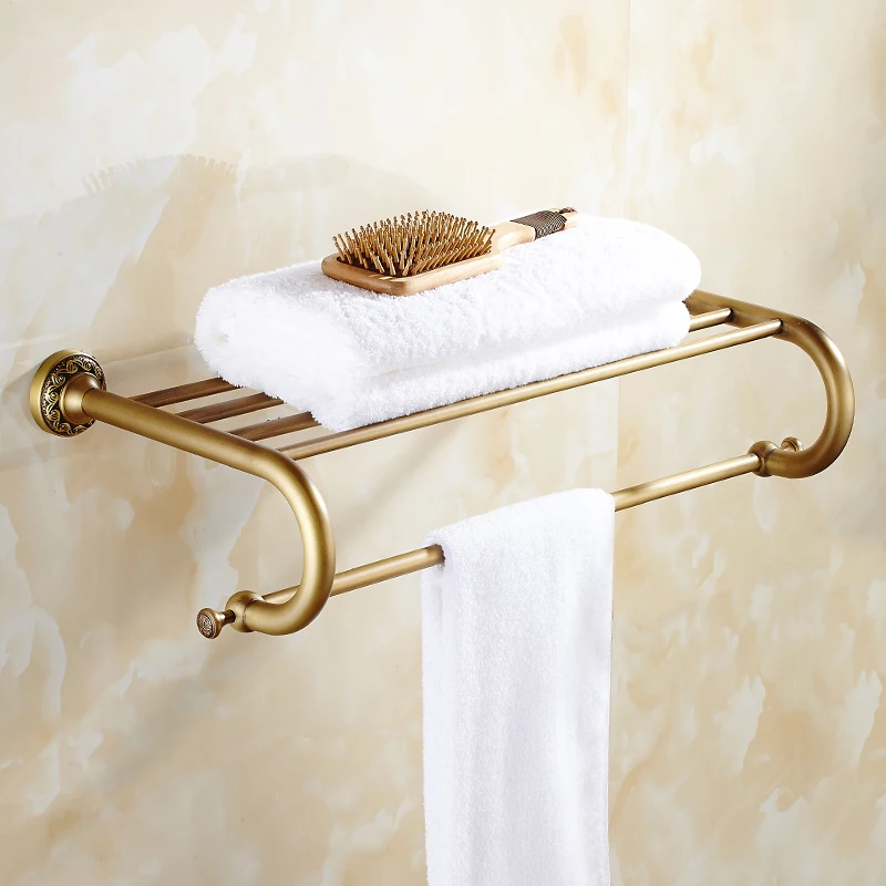 Античная щеткой Медь резные база Ванная комната оборудования Полотенца полка