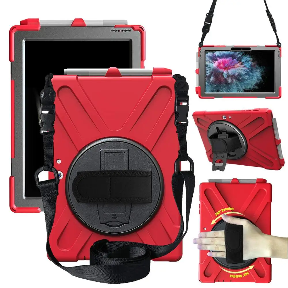 

Microsoft Surface Go Case Heavy Duty Rugged Case with Pen Holder [360 Degree Rotating Hand Strap/Kickstand +Shoulder Strap]