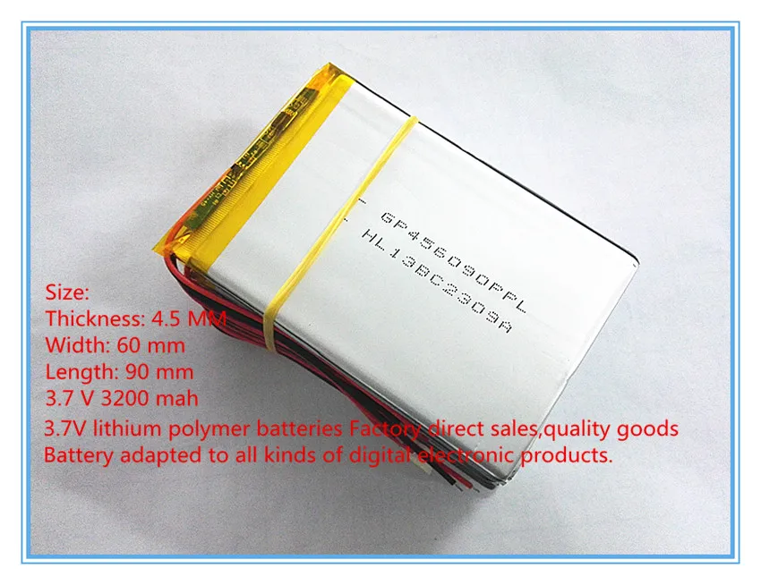 

best battery brand Size 456090 3.7V 3200mah Lithium polymer Battery With Protection Board For Tablet Ainol V3000HD MP4 GPS Free