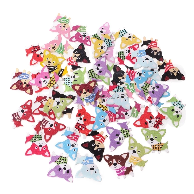 50 шт смешанные деревянные многоцветные собачьи кнопки для шитья скрапбукинга