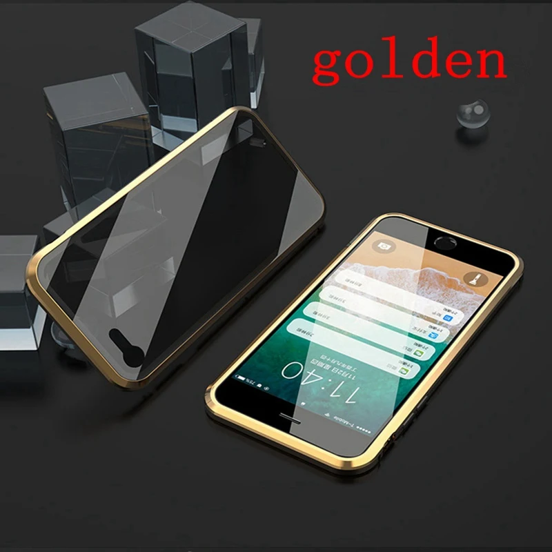 jin se 360 двухсторонний стеклянный Магнитный адсорбционный чехол для телефона для iPhone 7 8 6 6S Plus XR XS MAX металлическое закаленное стекло с магнитом чехол для телефона - Цвет: jin se