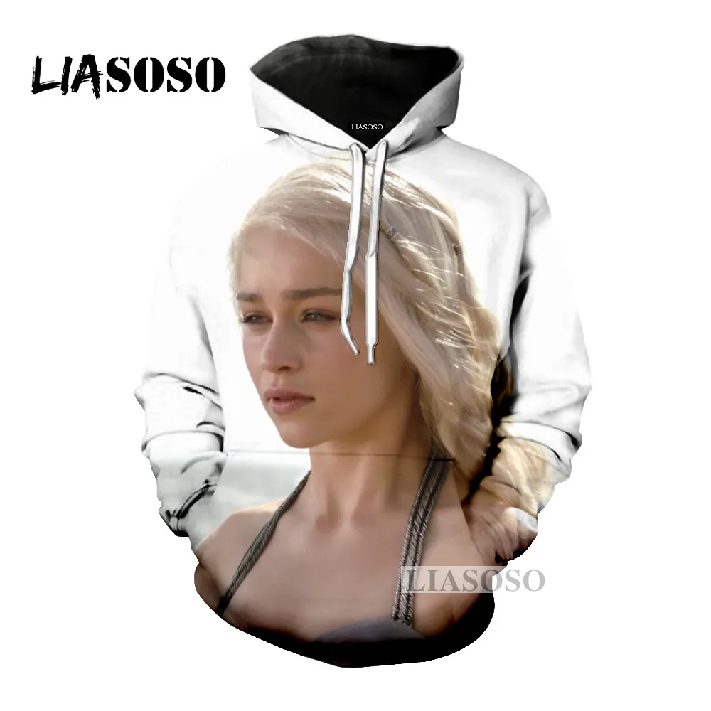 LIASOSO Последняя мода толстовка актер Эмилия Кларк для мужчин и женщин с капюшоном