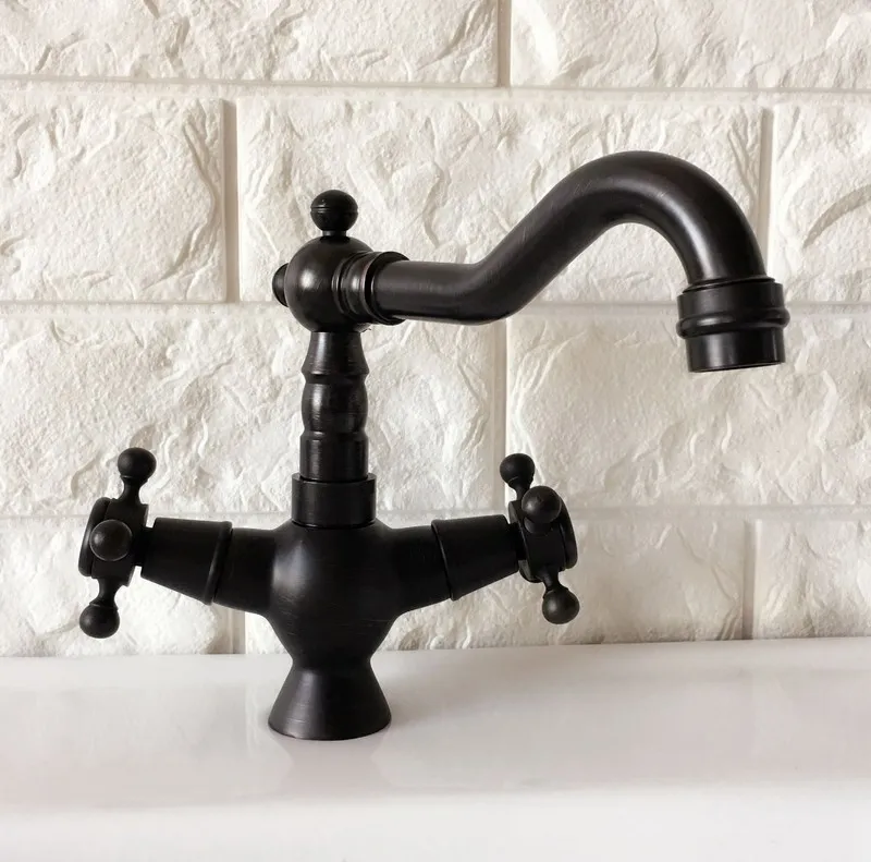 Black Oil Rubbed Brass Dual Cross Handles One Hole Bathroom Kitchen Basin Sink Faucet Mixer Tap Swivel Spout Deck Mounted mnf362 |