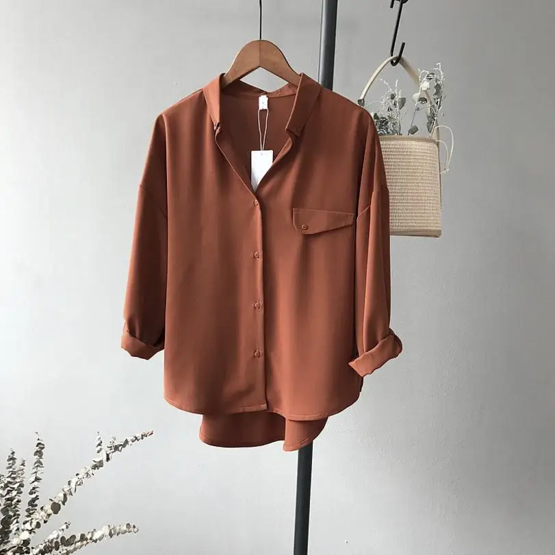 

Fashion brand V-neck single breasted chiffon Blouses Women cool feel soft fabric Shirts Female Elegant Tops wj2358 factory sale