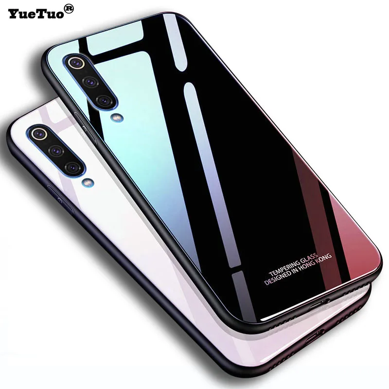 Yuetuo Роскошный Жесткий стеклянный чехол mi rror для xiaomi mi 9 se mi 9 силиконовый задний Чехол для телефона etui mi 9 se 9se
