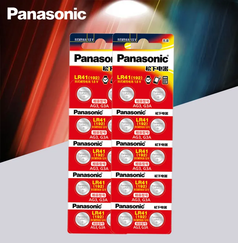 Panasonic Original 10pcs/lot LR41 Button Cell Batteries SR41 AG3 G3A L736 192 392A Zn/MnO2 1.5V Lithium Coin Batteries