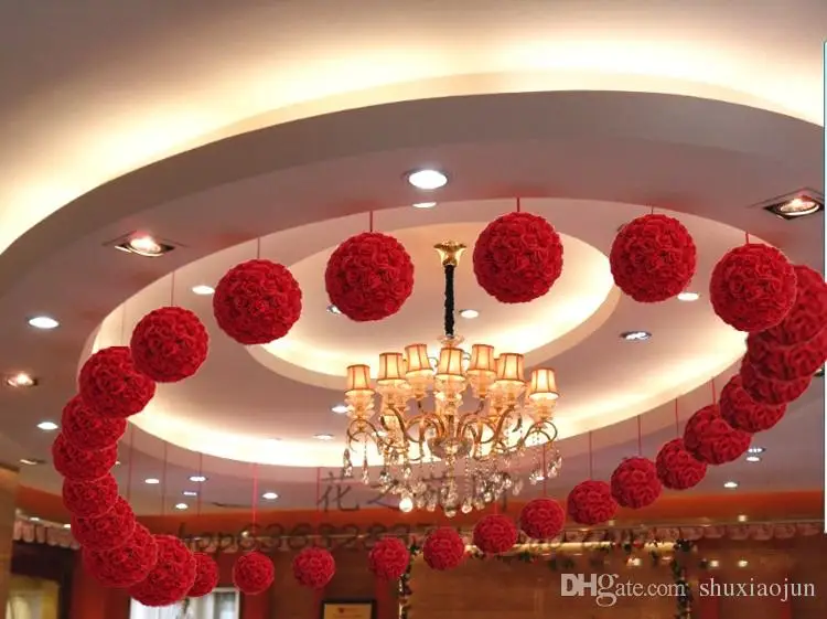 

16 Inch 40CM New Artificial Encryption Rose Silk Flower Kissing Balls Hanging Ball for Christmas Ornaments Wedding Party Decor