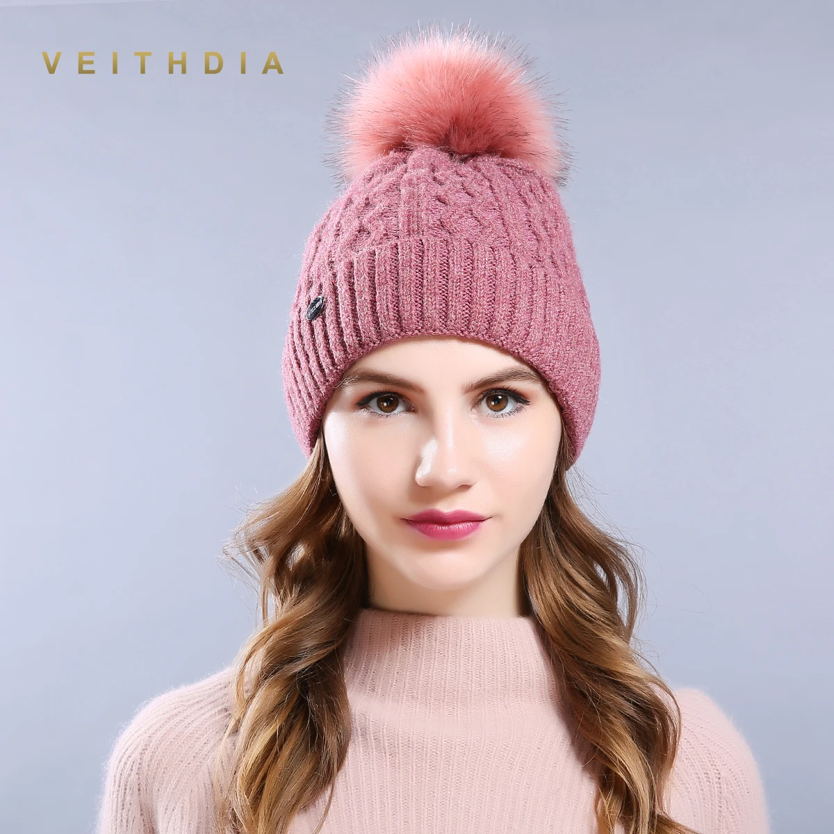 VEITHDIA высококачественные женские зимние шапки модная цепочка Тип меховая женская