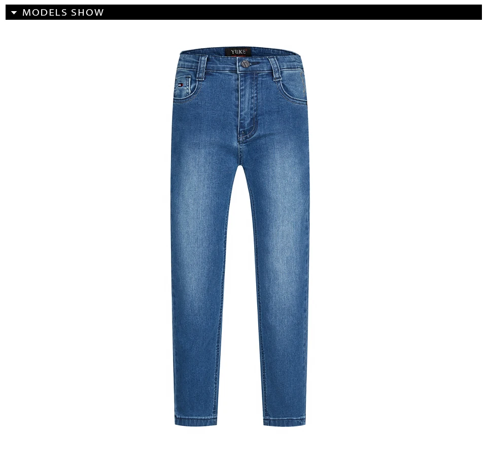 YUKE мальчик, джинсы для женщин Мода эластичная лента Slim Fit повседневные джинсы для мужчин's Стрейчевые прямые джинсы детские От 5 до 10 лет M13727