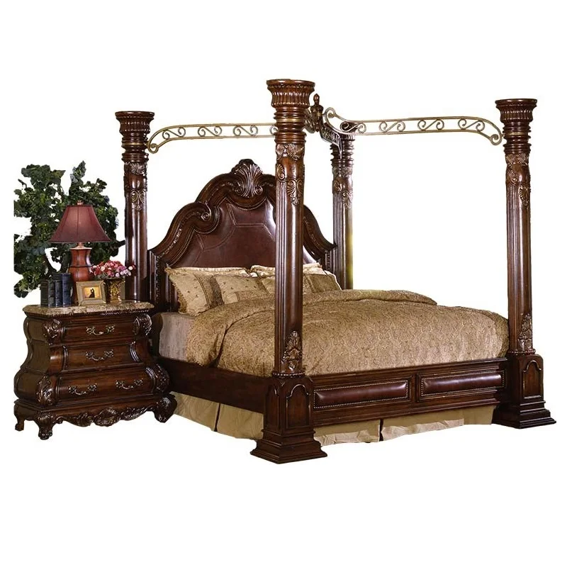 Bed frame В викторианском стиле античный белый роскошный California King постер балдахин кровать - Цвет: Bed frame