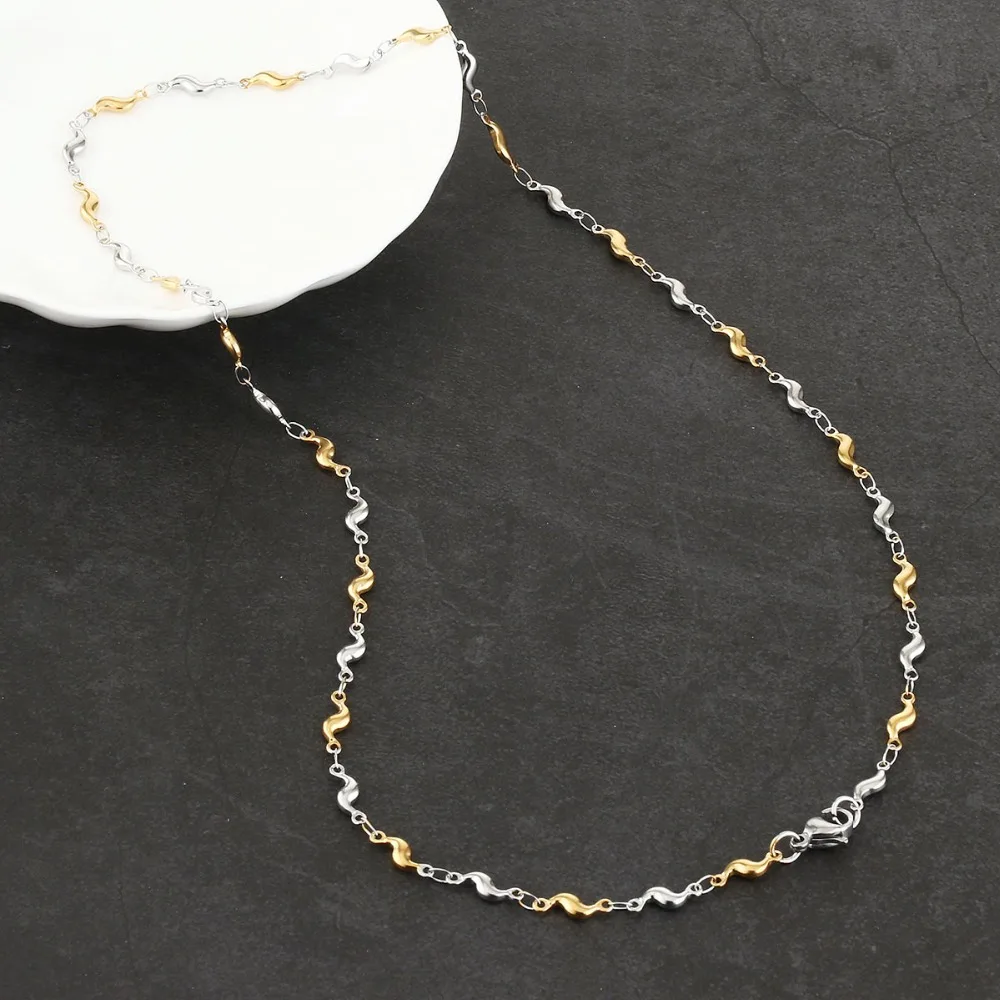 Female Chain Necklace Stylish Stainless Steel Gold Silver Color Wave Statement Initial Jewelry for Women Girl Gift CN50 | Украшения и