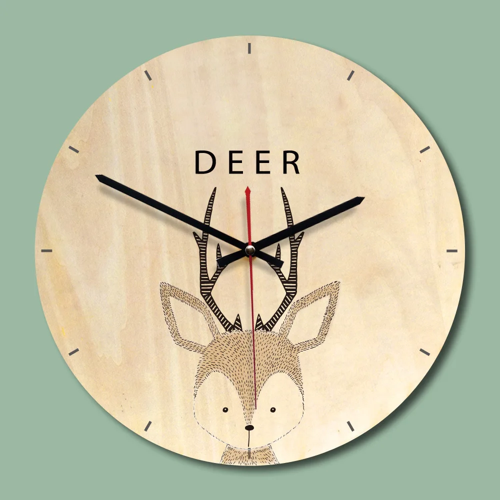 11 Inch Cartoon Wooden Wall Clocks for Kids Bedroom Living Room Creative Needle Quartz Clock Home Decor Relogio De Parede | Дом и сад