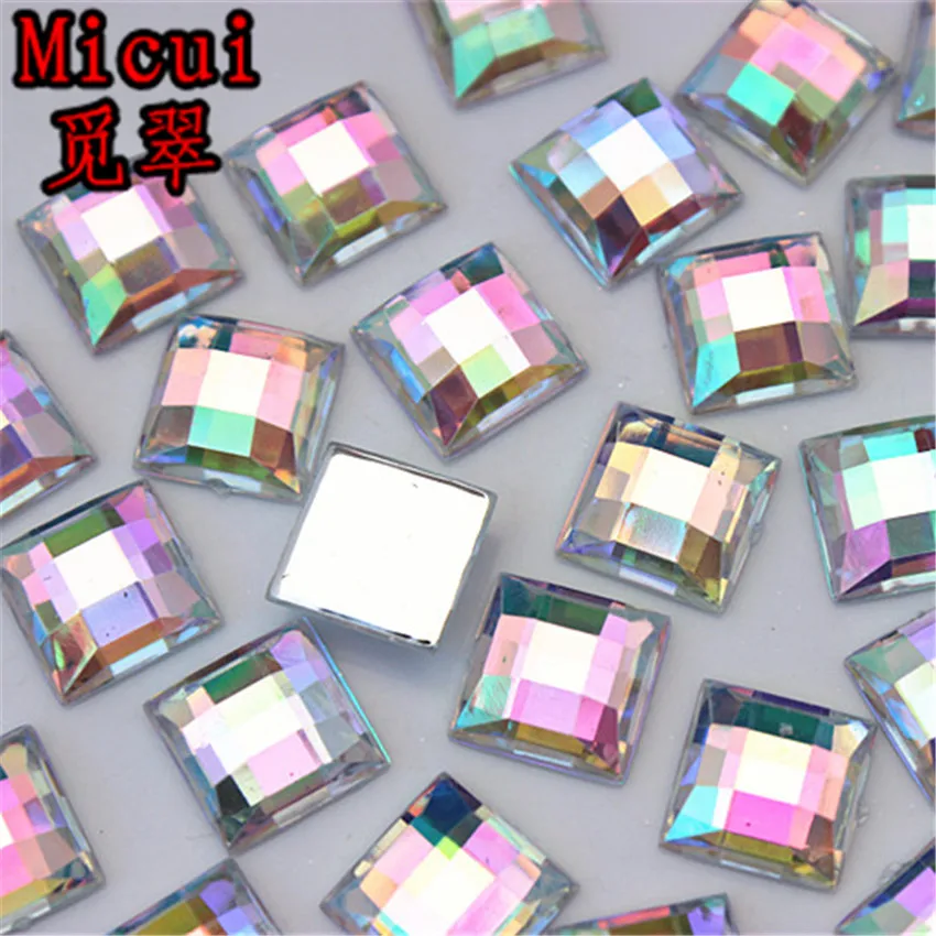 Micui 100 шт. 10 мм акриловые стразы квадратной формы с плоской задней стороной