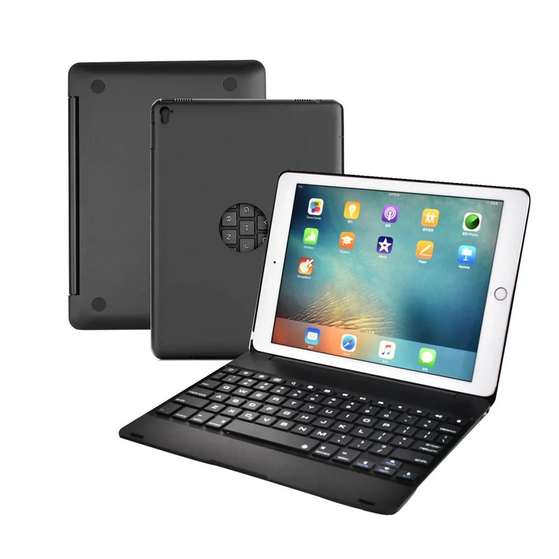 Черный Верхняя откидная крышка для Apple iPad 9,7, тонкий чехол с Bluetooth клавиатурой для /, IPad 9,7/iPad Air/IPad Air2/iPad Pro 9,7 - Цвет: Черный