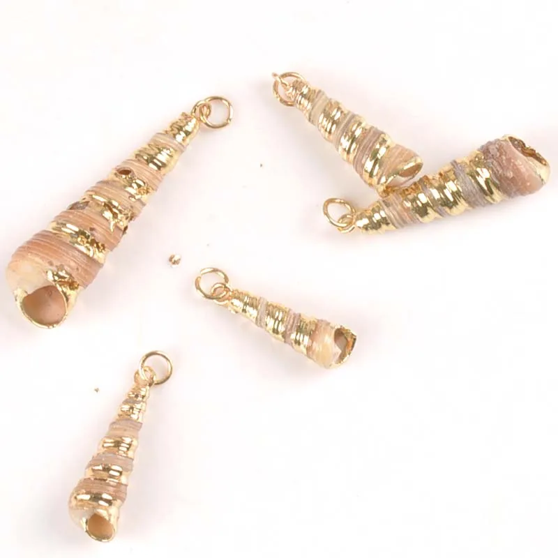 5pcs Natural Sea Shells Gold Plated For Nautical Decor Handmade DIY Pendant Spiral Shell Craft Accessories Home 21-25mm tr0152x | Дом и сад