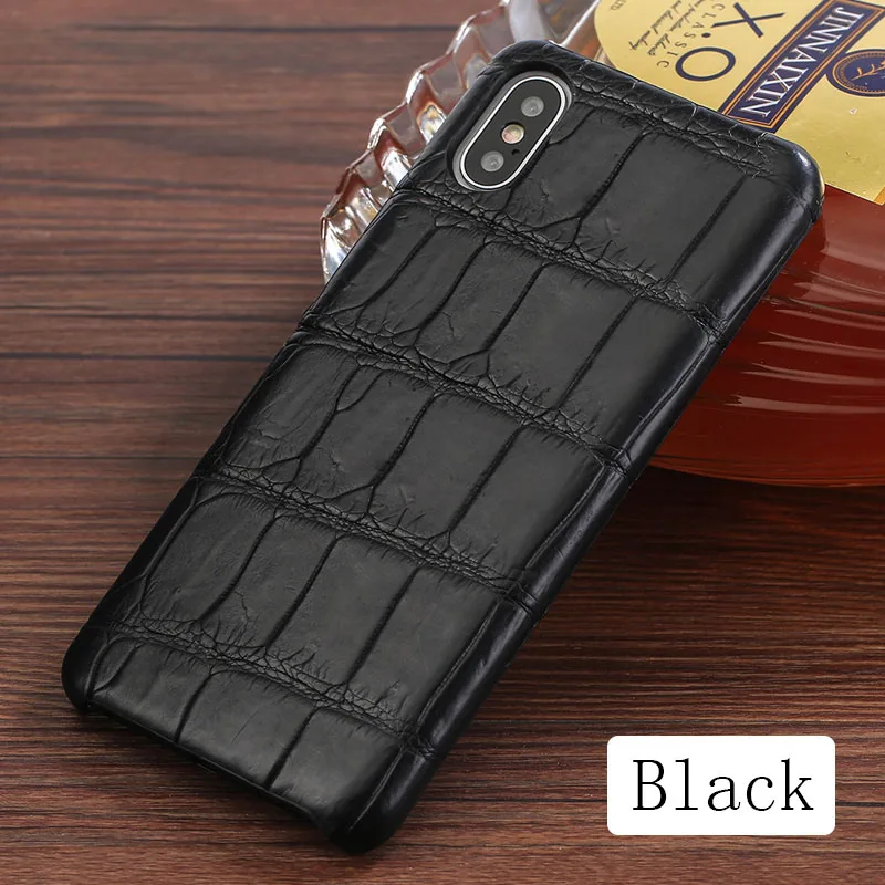 Черный Роскошные чехол для телефона для Apple iPhone X XS Max XR 6 S 7 8 плюс натуральный Крокодил живота телефон корпус крышка Капа - Цвет: Черный