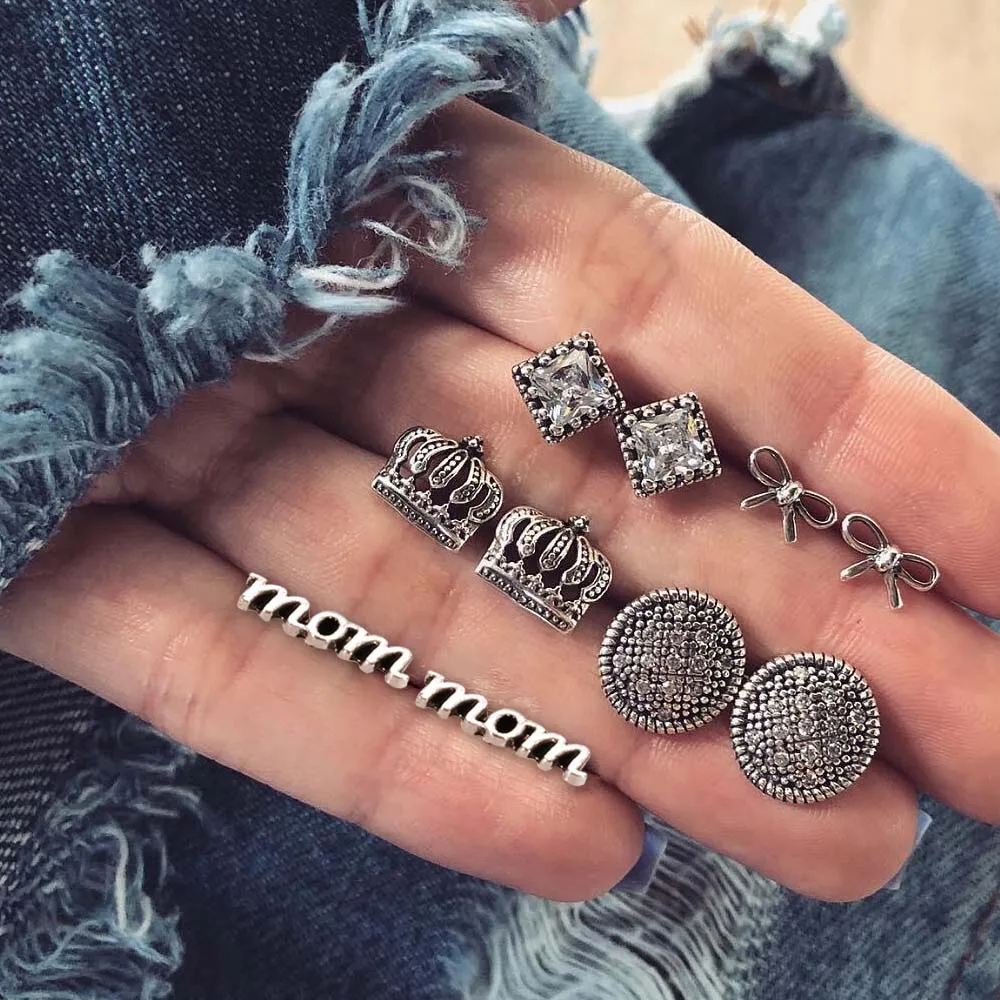 Серьги-гвоздики RAVINOUR 2018 5 пар модные серьги с кристаллами в виде короны мамы для