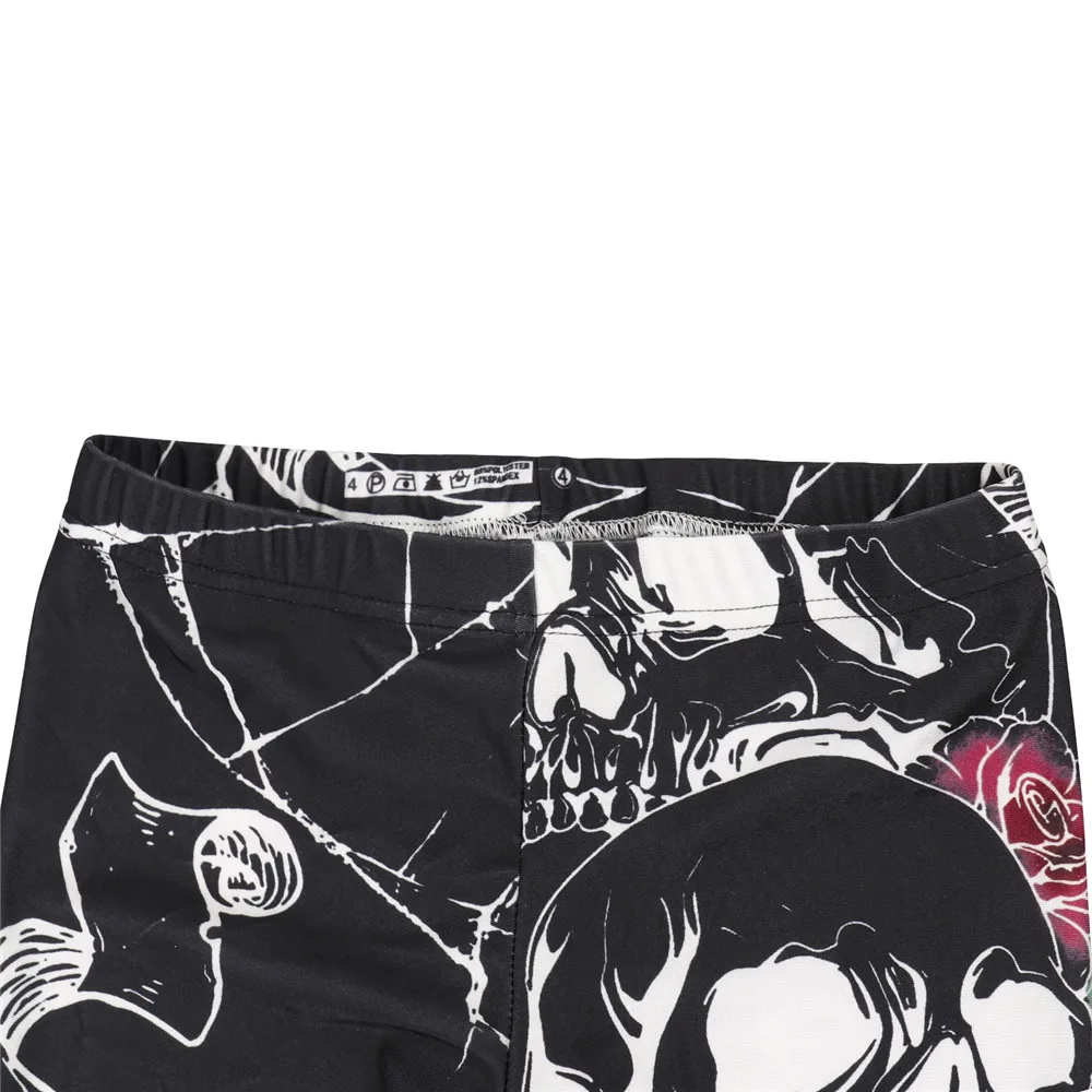 FCCEXIO Halloween Women Leggings Soft Elastic Workout Push Up Pants Skeleton Print Fitness 3D Trousers Punk Skull | Женская одежда