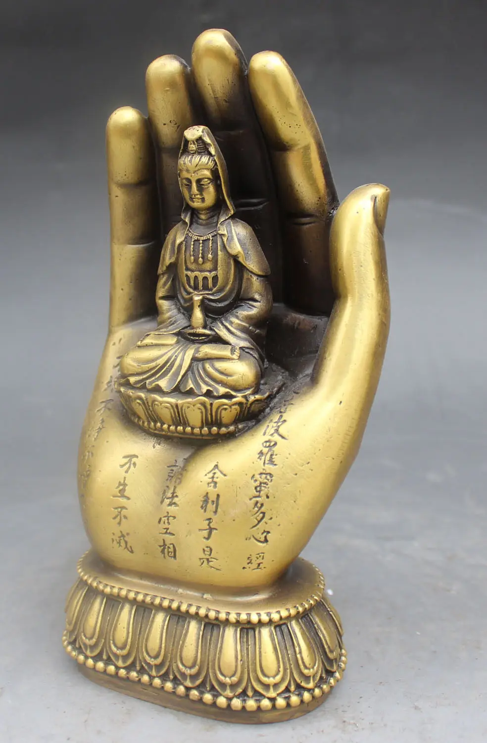 Китайский буддийский из бронзы Kwan yin богисаттва богиня ручная статуя Будды
