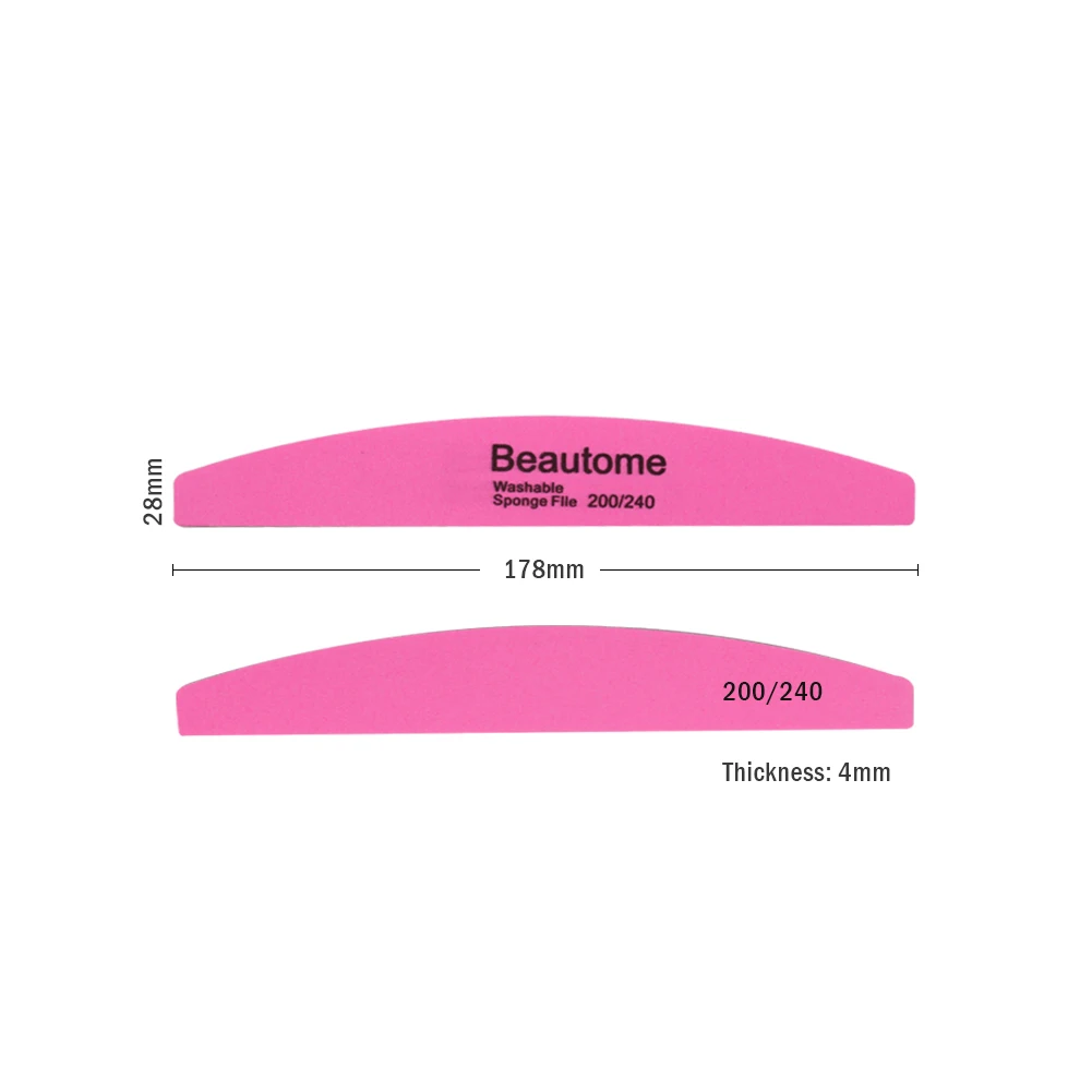 Beautome Nail art 2 боковые зеркала Профессиональный Пилочки для ногтей розовый 200/240 Сумки из натуральной кожи в форме полумесяца Пилочки для ногтей буфера шлифовальный моющийся для ухода за ногтями Маникюрный Инструмент