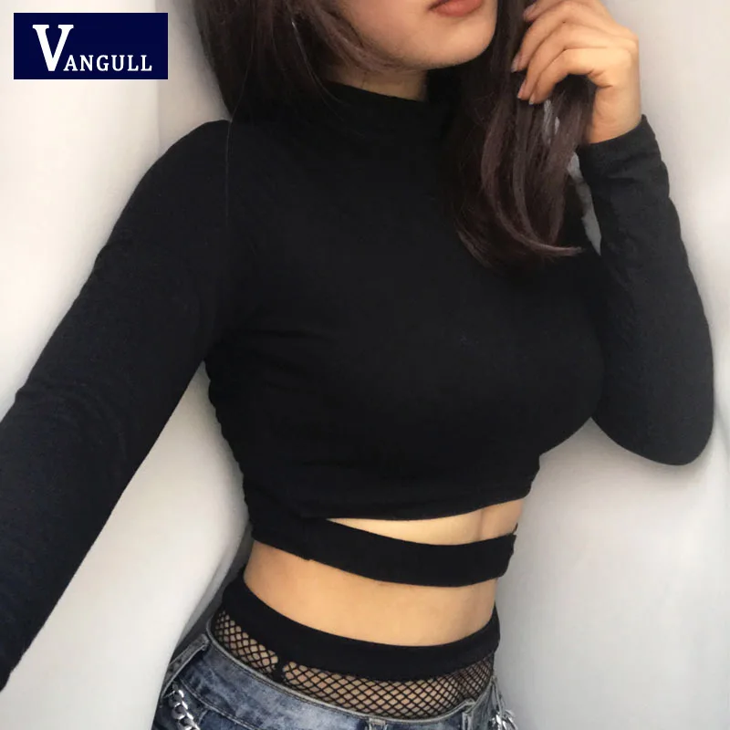 Vangull Сексуальная женская черная футболка с длинными рукавами 2019 новая