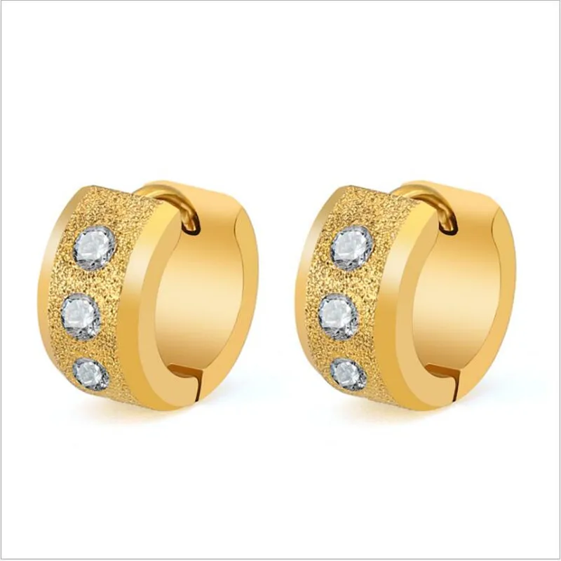 

Men Hoop Earrings With Zircons Gold-color Vacuum Plating No Fade Allergy Free 316 L Stainless Steel Jewelry