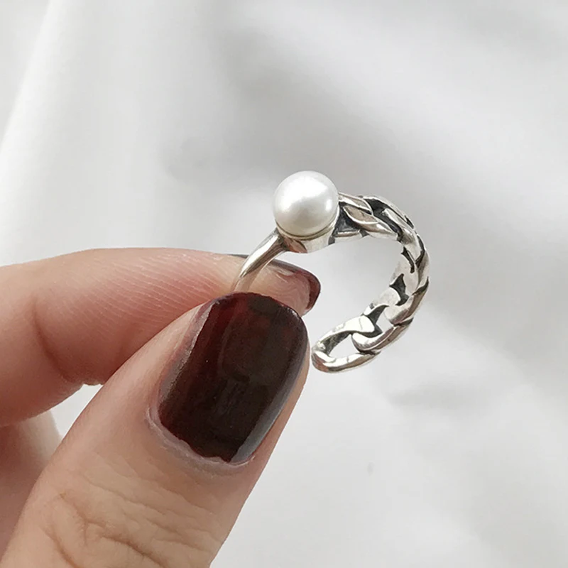 silver Винтажное серебряное модное кольцо 925, брендовый дизайн, Пресноводный Жемчуг, женское ювелирное изделие, подарок на день рождения, женское массивное кольцо - Цвет камня: silver