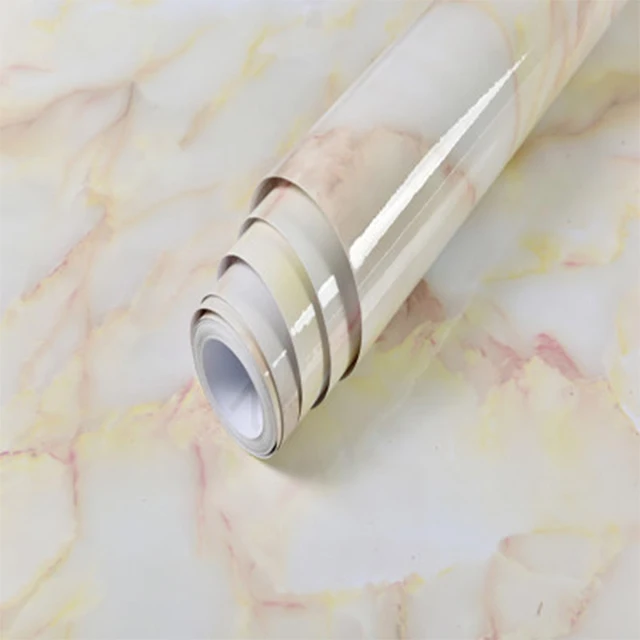 Marble Light Yellow Декор для гостиной, одноцветные самоклеющиеся виниловые обои, водонепроницаемая пленка, маслостойкая наклейка для кухонного шкафа, Настольная наклейка для ремонта - Цвет: Marble Light Yellow