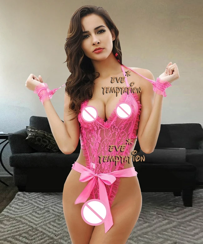 Сексуальное кружевное нижнее белье minidress сорочка с оборкой полупрозрачные