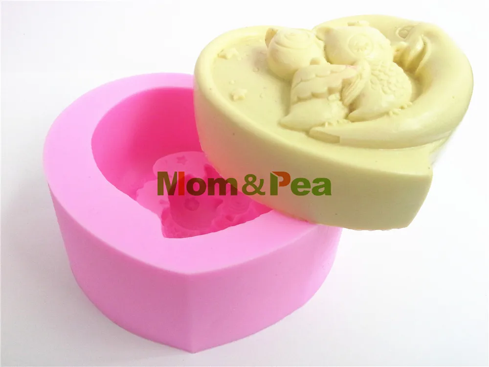Mom&ampPea 0009 Free Shipping Owls Love Shaped Silicone Soap Mold Cake Decoration Fondant 3D Food Grade Mould | Дом и сад