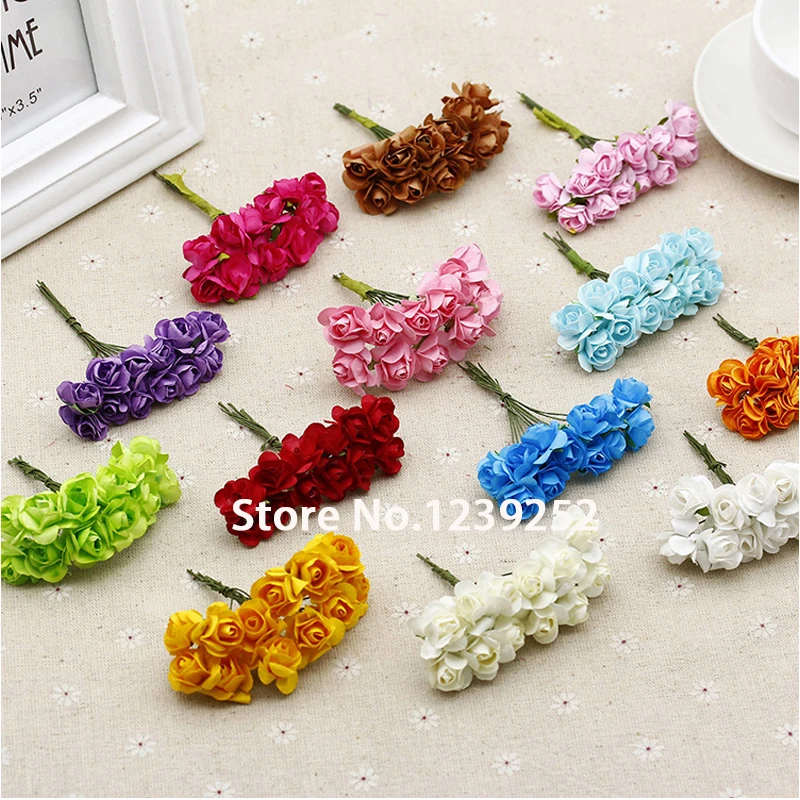 

120pcs Mini Rose Handmade Artificial PE Decorative Flower Bouquet Wedding DIY Wreath Gift Scrapbooking Craft Flowers Bouquet