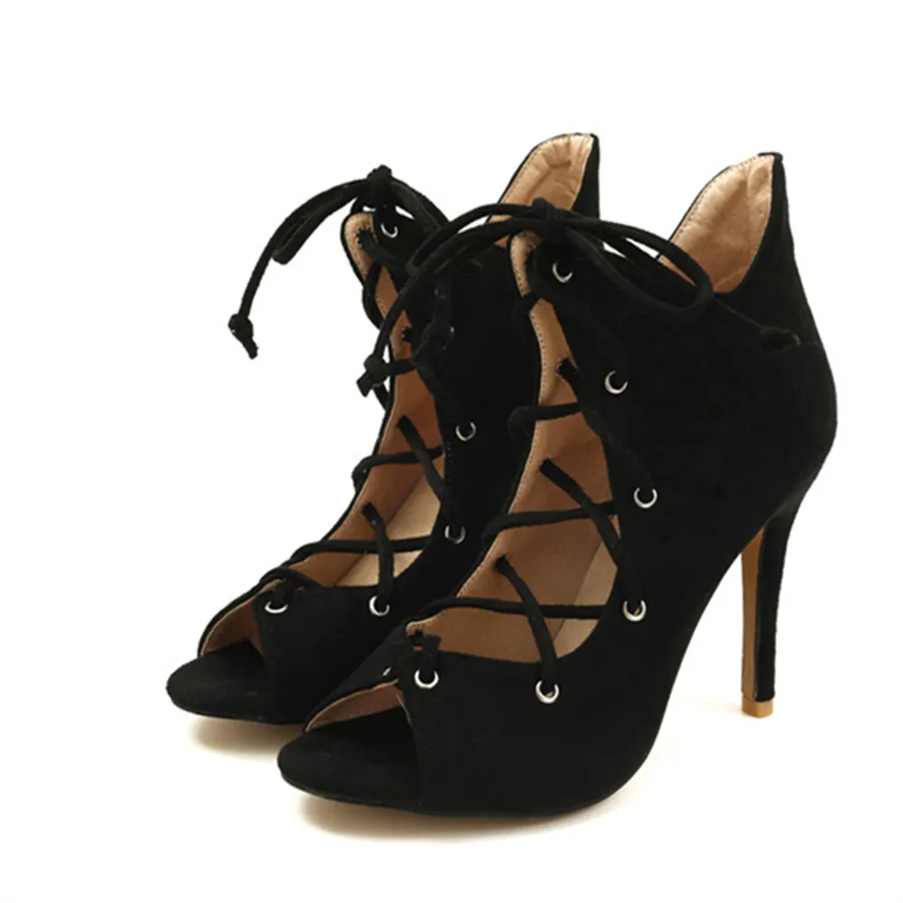 MORAZORA 2018 new style boots women top quality flock summer shoes sexy peep toe cross tied party wedding high heels shoe | Обувь