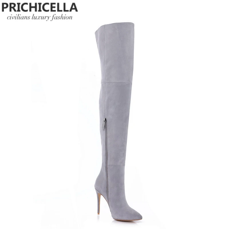 PRICHICELLA/Сапоги до бедра из натуральной кожи; Сапоги выше колена на шпильке с острым носком; size34-42