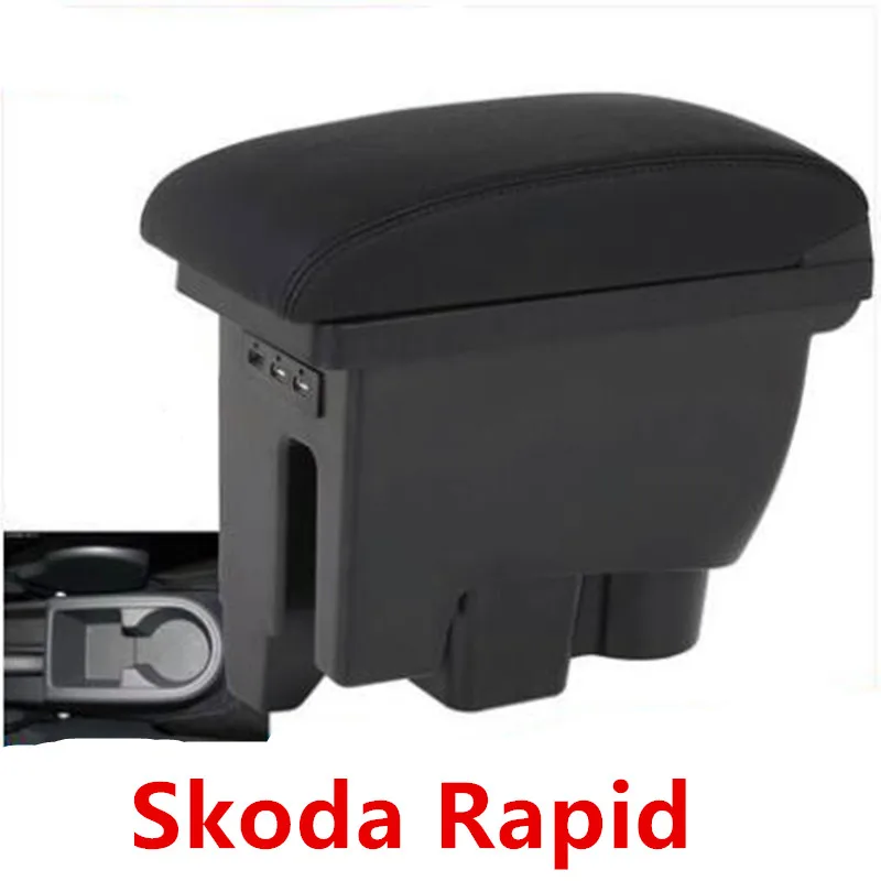 Black black line Для Skoda Rapid Spaceback подлокотник коробка+ 3USB черный кожаный центр ящик для хранения модификации - Название цвета: Black black line