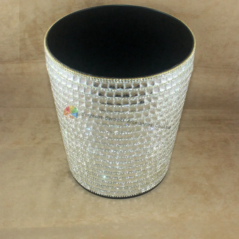 Bling Круглый кристаллический горный хрусталь мусорные баки бумажная корзина