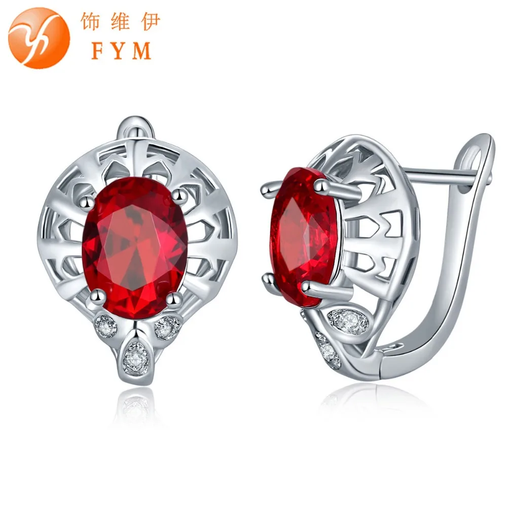 

FYM Brand 7 Colors Red Big Oval Cubic Zirconia Hoop Earrings Fashion Sliver Color Blue CZ Earrings For Women Wedding Jewelry