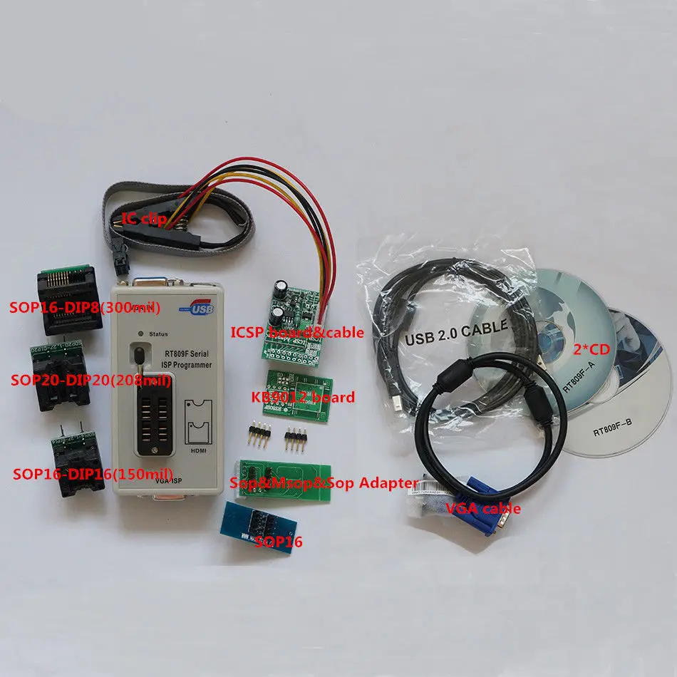 Инструменты для ремонта ПК RT809F USB программатор + 7 адаптеров SOP16 SOP20 IC Clip
