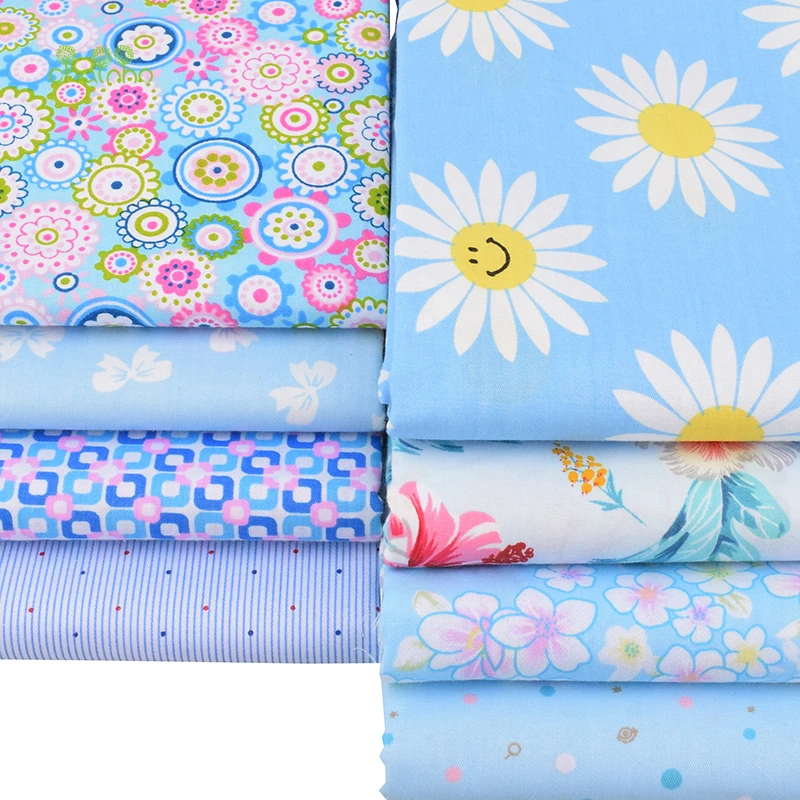 

Chainho,Lively Blue Floral Series,Printed Twill Cotton Fabric,For DIY Quilting Sewing Baby&Children's Sheet,Pillow,MaterialCC302