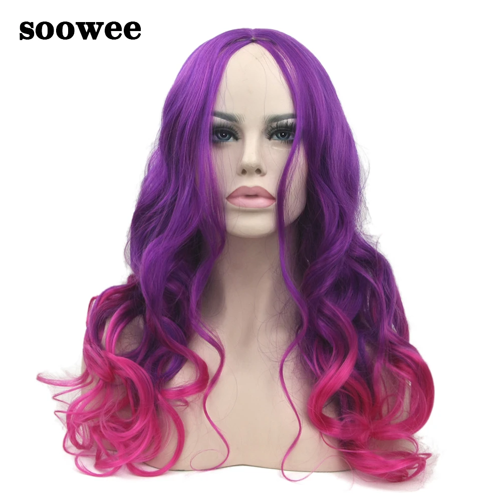 

Soowee 70cm Long Curly Synthetic Hair Purple To Pink Women's Wigs Party Gamora Cosplay Wig Wigs-female Hairpieces Accessories