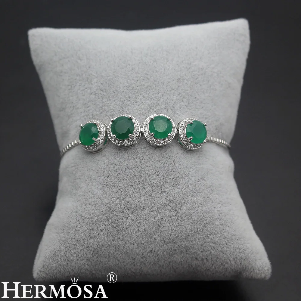 

Round Shape Women Ladies Charming Jewelry Sets Natural Green Emerald925 Sterling Silver Color Necklace Bracelet Earring